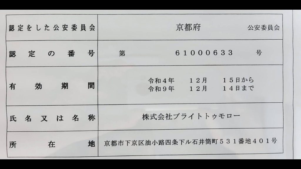 京都府公安委員会認定